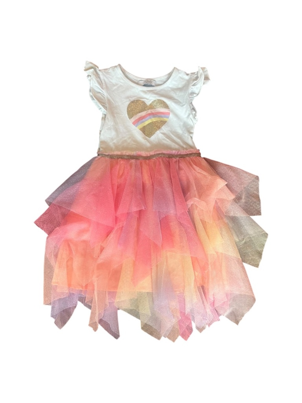 Primark Rainbow Heart Tulle Dress 4-5Y EUC Glitter Party